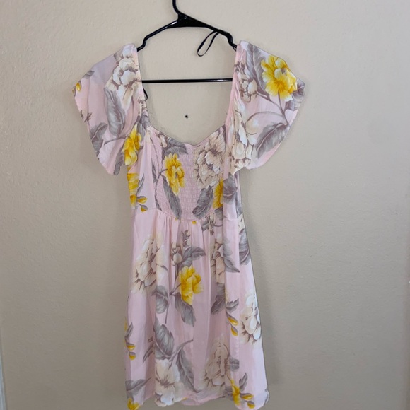 Cream Forever 21 floral skirt baby doll puffer sleeve mini dress short sleeve - Picture 3 of 12